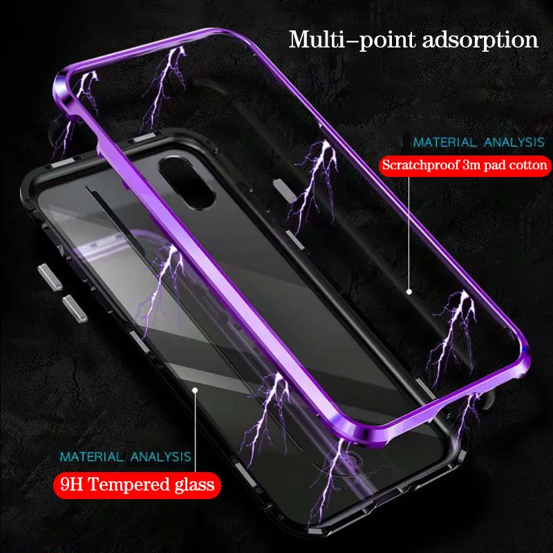 For iPhone X xs Luxury Ultra Magnetic Adsorption Case iPhoneX Magnet Metal bumper Tempered Glass back hard Cover |