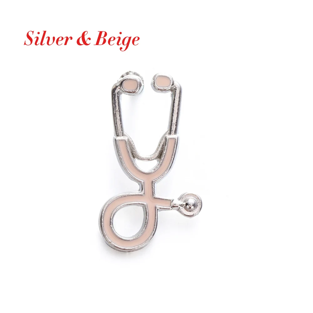 Silve-Beige 1 шт. медицинская унисекс Эмаль стетоскоп Доктор Медсестры Броши Булавки пальто значок-шпилька на лацкан медицинские ювелирные изделия Модные аксессуары - Окраска металла: Silve-Beige