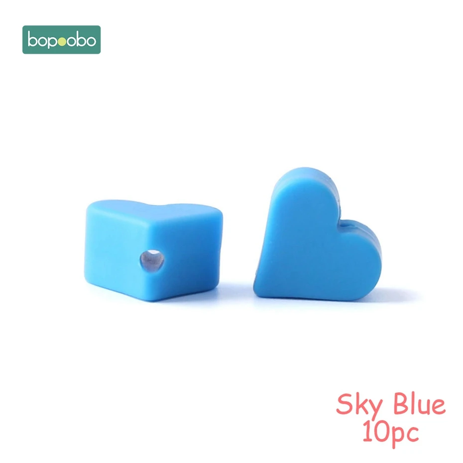 Sky Blue Heart Bopoobo 10 шт Силиконовые Бусины, пищевой силиконовый Прорезыватель зубов в виде звезды, Товары для малышей, силиконовый браслет для грызунов, сделай сам, детский Прорезыватель для зубов - Цвет: Sky Blue Heart