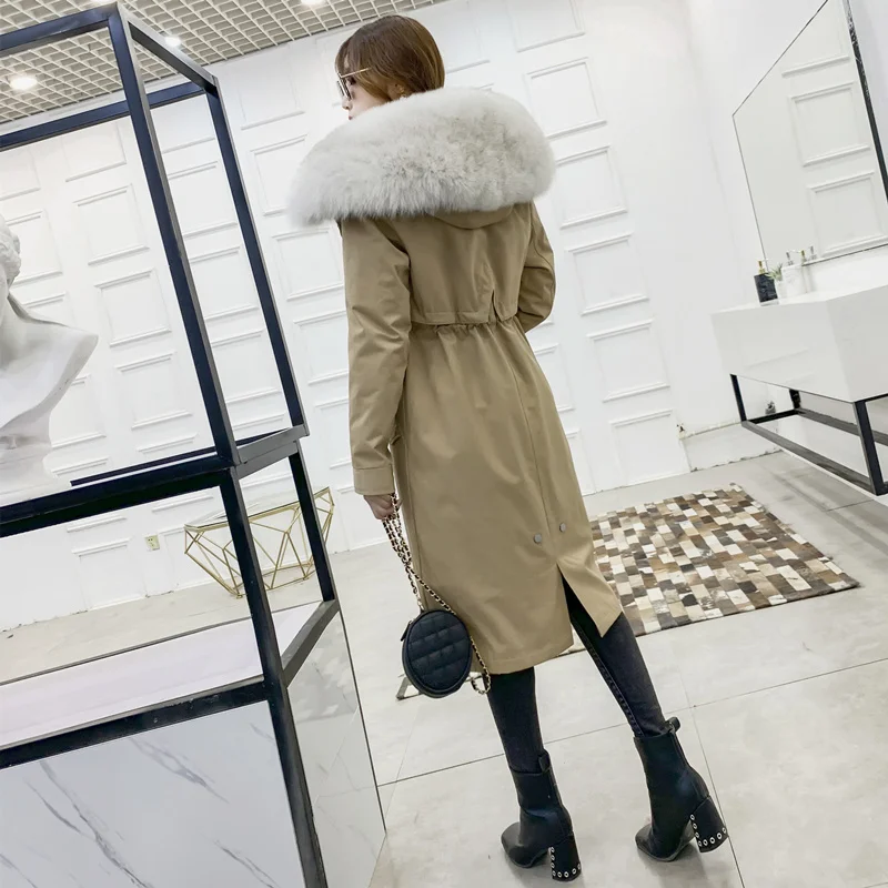 OFTBUY пальто с натуральным мехом, зимняя куртка, Женская парка с натуральным лисьим мехом, тонкая Длинная Верхняя одежда, Толстая теплая уличная одежда, роскошная Повседневная Новинка