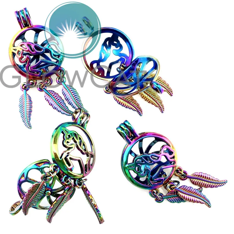 C751 Радуга Ловец снов Единорог бусины клетка эфирное масло диффузор жемчужная