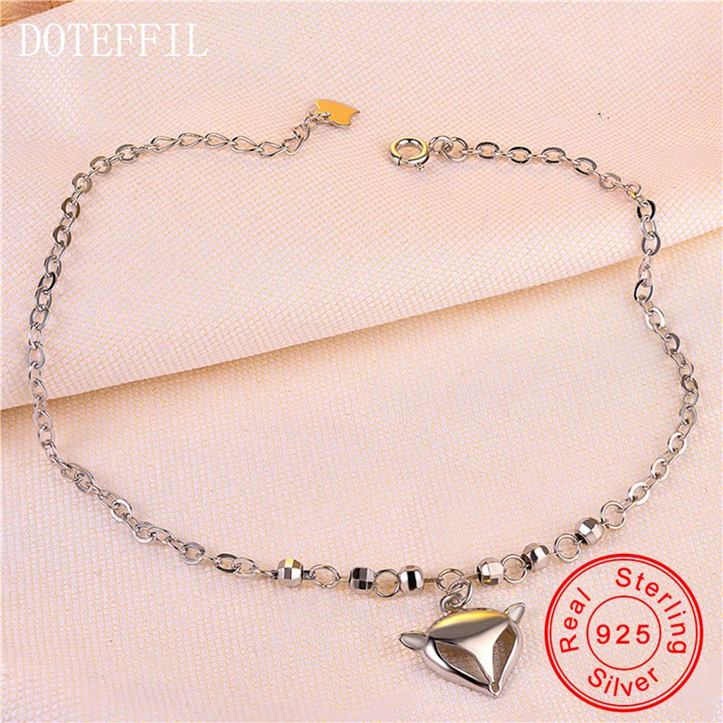 Женский ножной браслет из стерлингового серебра 925 пробы с подвеской в виде лисы