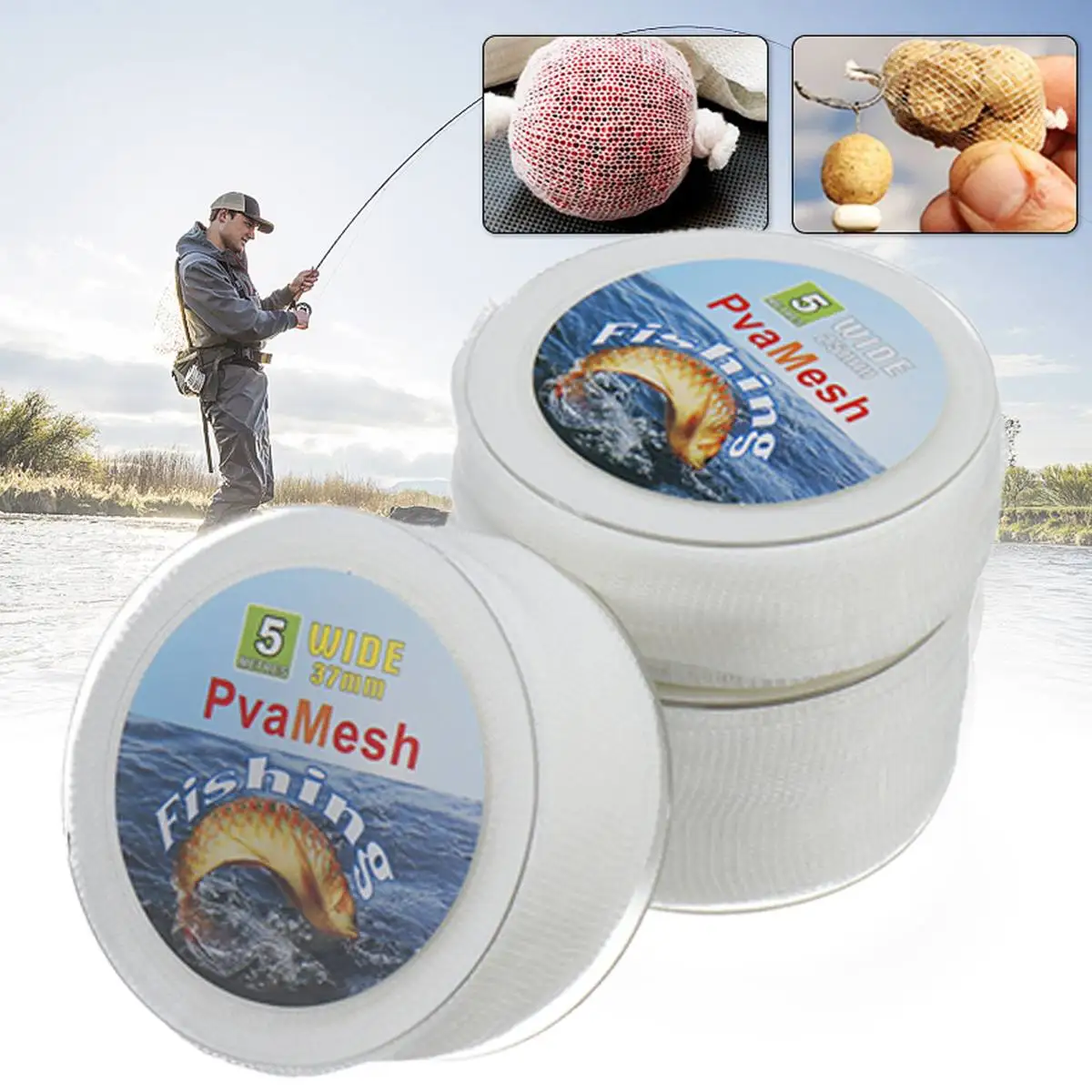 1PC 5M 7M 10M Carp Fishing PVA Mesh Refill Hair Rig Hook Bait Feeder Boillie Rigging Rig Hook 18/25/37/44mm