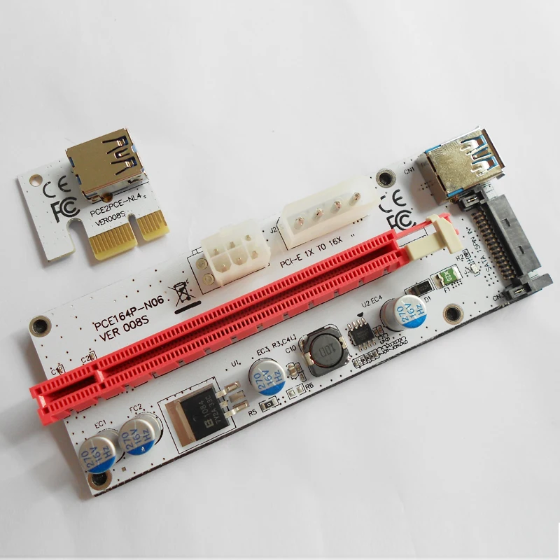 100 шт./лот VER008S 008 PCI Express PCIE E Райзер карта 008s адаптер Molex 4pin SATA 6PIN 1x до 16x светодиодный