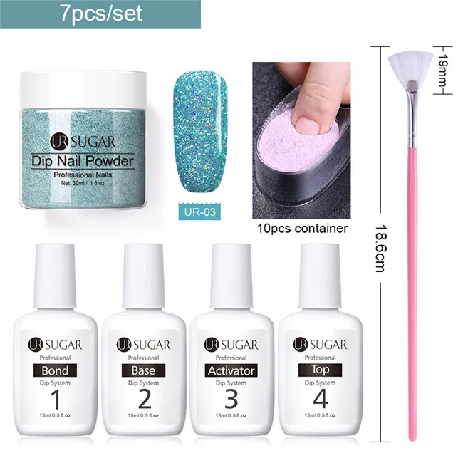7pcs set3 Ur Sugar полный набор погружения ногтей порошок Системы базовое, топовое покрытие Наборы DIY Dip порошок для ногтей маникюрный набор вкладчик щетки порошок 7 шт./компл - Цвет: 7pcs set3
