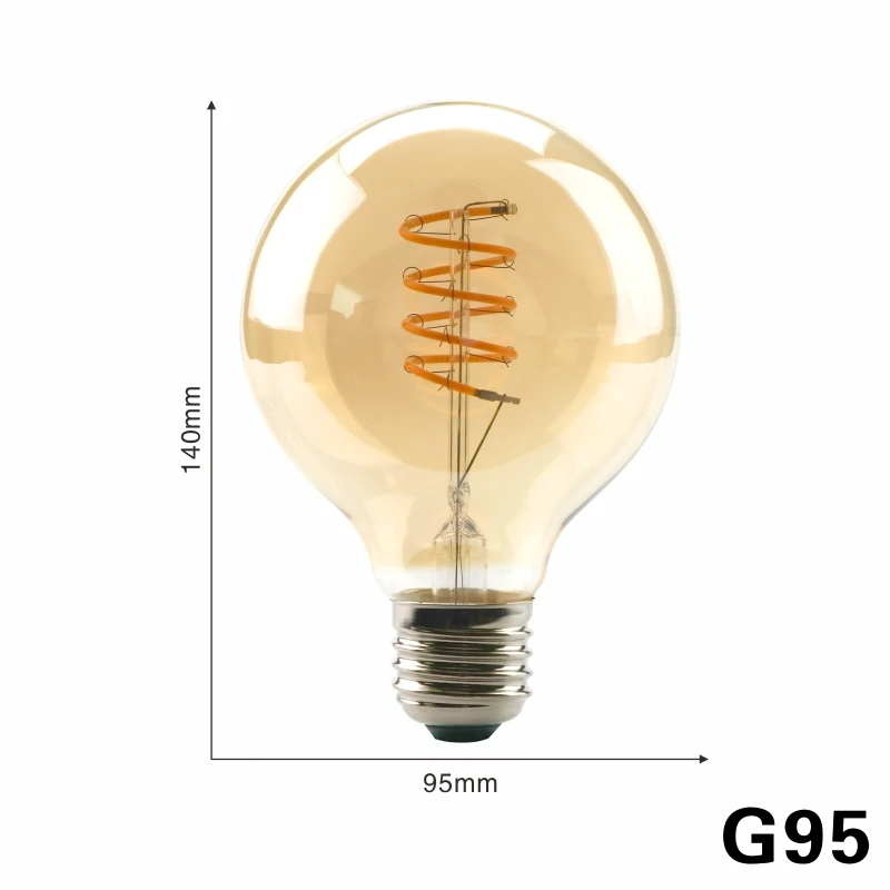 LARZI светодиодный светильник с нитью накаливания C35 ST64 G80 G95 G125, спиральный светильник 220 В 4 Вт, Ретро Винтажные лампы, декоративный светильник, лампа Эдисона с регулируемой яркостью - Испускаемый цвет: G95