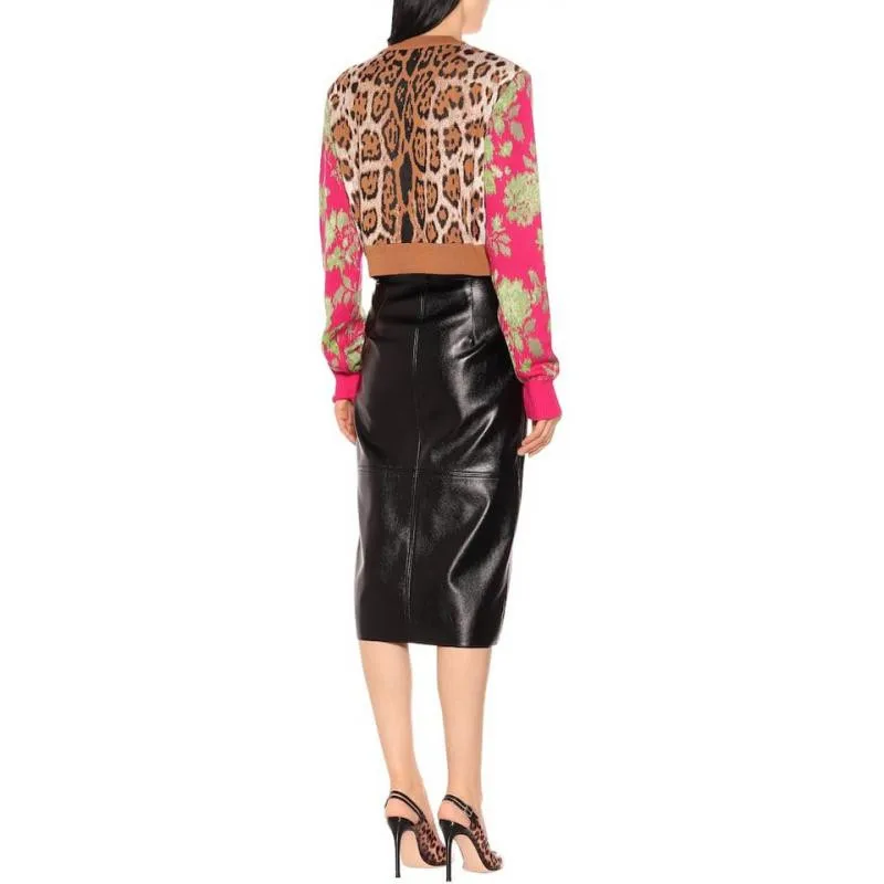 Sexy Leopard Crop Sweater for Women 2019 Autumn Round Neck Long Sleeve Pattern Wool Blend Pullover Female Short Jumper | Женская одежда