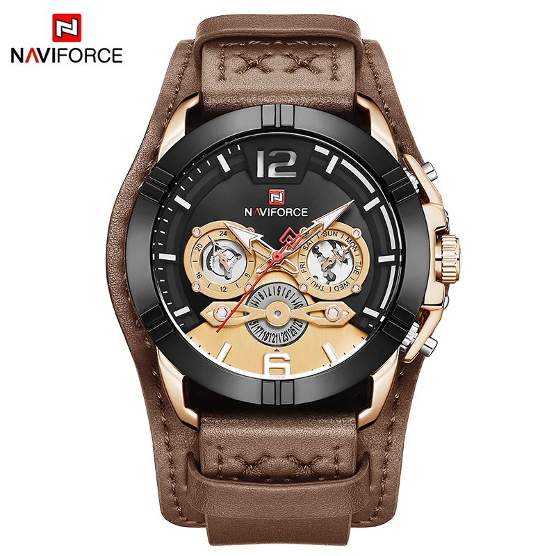 NAVIFORCE мужские часы Топ бренд класса люкс кожа Хронограф Спортивные