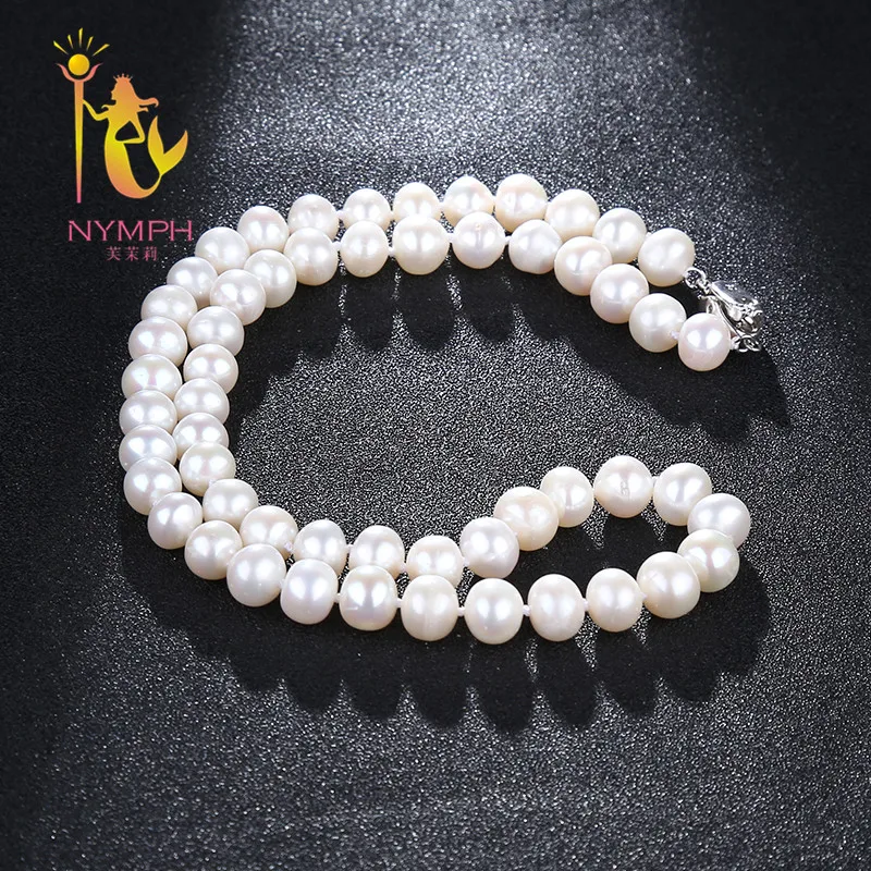 [NYMPH] ожерелье из пресноводного жемчуга ювелирное изделие натурального белого 8-9