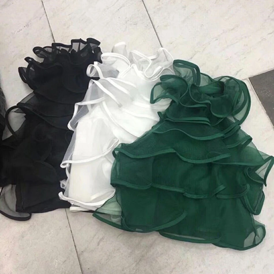 brand womens tops and blouses summer top short blouse Ruffles Casual Halter Strapless Sleeveless white korean fashion clothing |