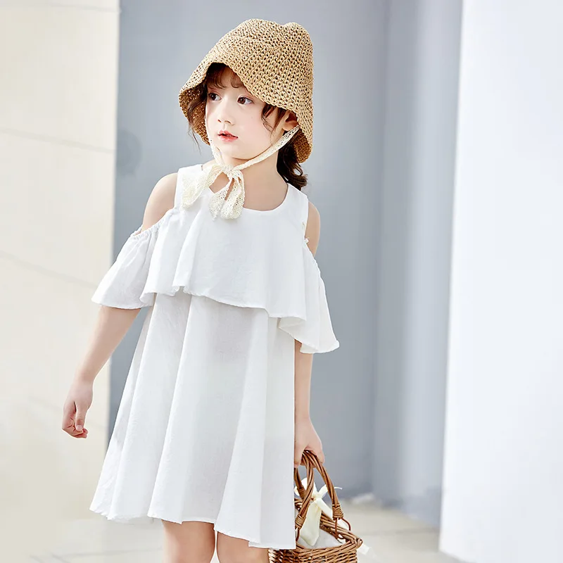 2019 Baby Girl Dress Casual Teenagers Kids Clothes Cotton Shoulder-less Vestidos Children Clothing Girls Summer Ruffles Dresses | Детская