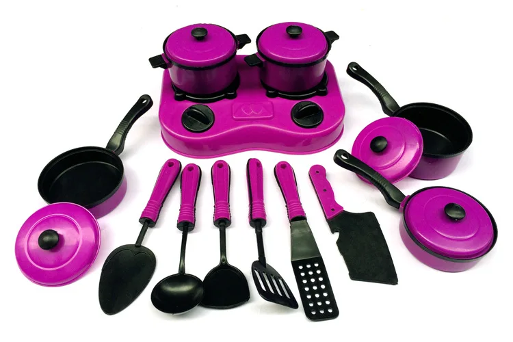 12pcs Purple Детский кухонный набор, ролевые игры, кухонные принадлежности, развивающие игрушки для детей, искусственная посуда, горшки для приготовления пищи, Детские сковороды - Цвет: 12pcs Purple