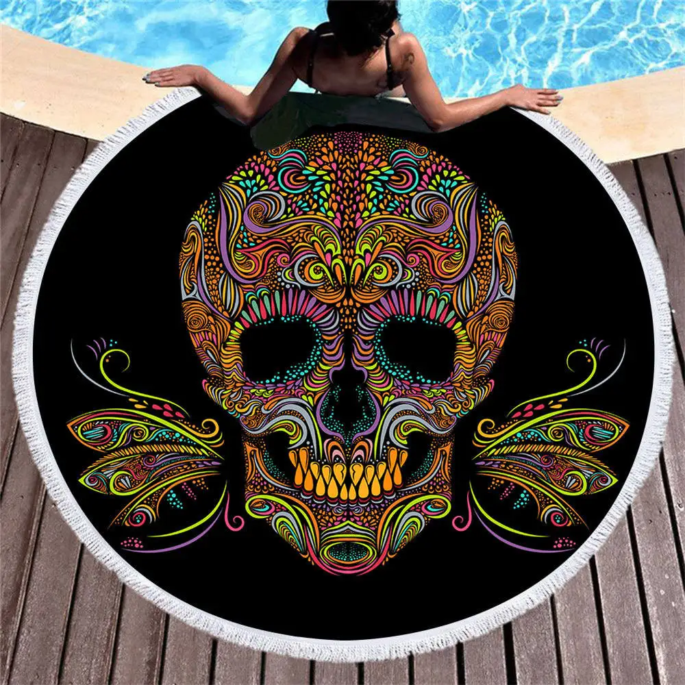 Крутое пляжное полотенце с принтом черепа из микрофибры машинная стирка одеяло