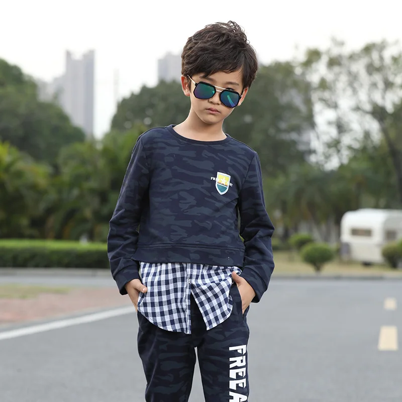 Детский комплект одежды для мальчиков костюм из 2 предметов толстовка с фальш