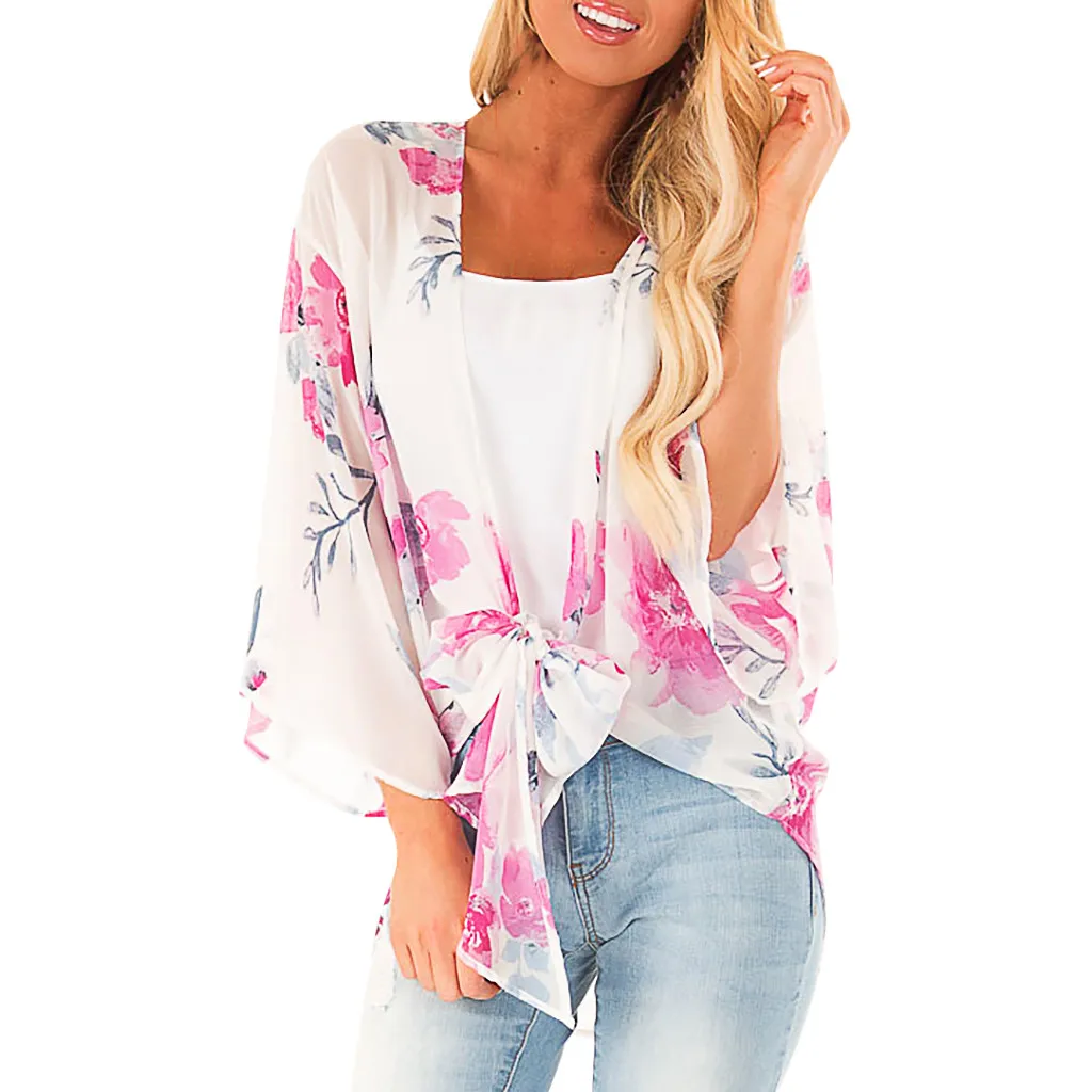 Женская шифоновая блузка с коротким рукавом и принтом Sandy Beach летняя в Корейском