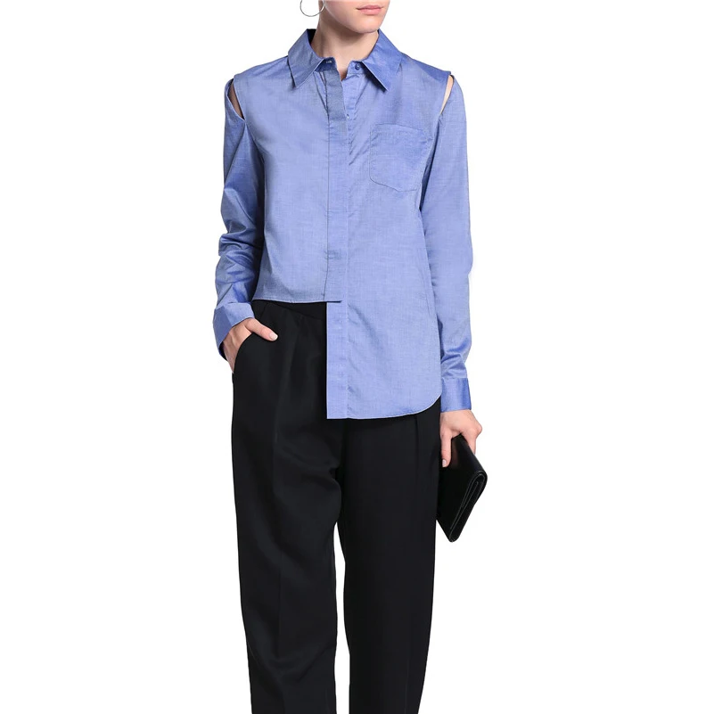 

AEL Irregular Thin Women Office Lady Shirt Top Off Shoulder White Long Sleeve Feminine Blouses Tops Summer Lady Shirts 2019