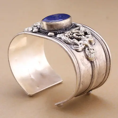 Charm Bling wire woven tibet silver inlay lapis lazuli Bead cuff bracelet guarantee Adjustable Party Gift &amp6YB00073 | Украшения и