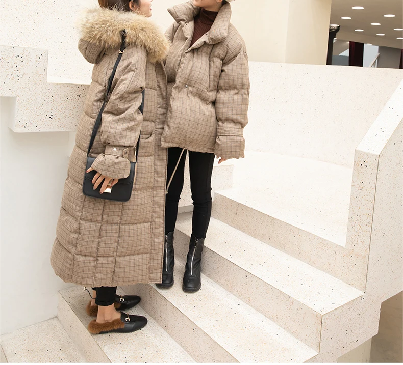 Abrigos mujer invierno зимняя стеганая куртка для женщин, теплое толстое длинное стеганое пальто, женское Свободное пальто в клетку, верхняя одежда LX436