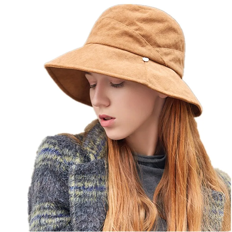 Flodable Замшевая сумка мешок шляпа широкополый Рыбак шапки осень зимняя женская