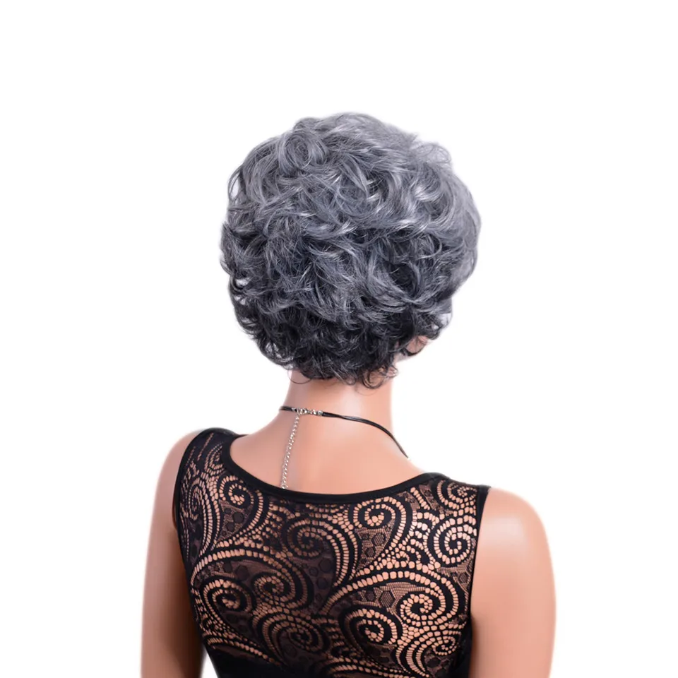 MSI Wigs прямой короткий парик для пожилых женщин Серебряный белый серый синтетические парики с челкой натуральный коричневый Омбре волос парик