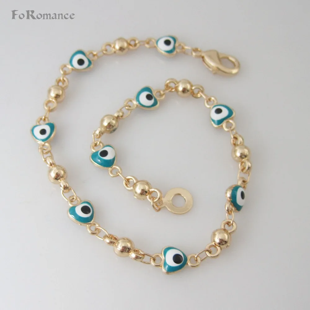 ORDER 10$ GET FREE SHIPPING/ GOLD GP EVIL EYE 18.5&quot NECKLACE 8.3&quot BRACELET SET BLUE ENAMEL BEADS IN HEART SHAPE EYES NEW | Украшения