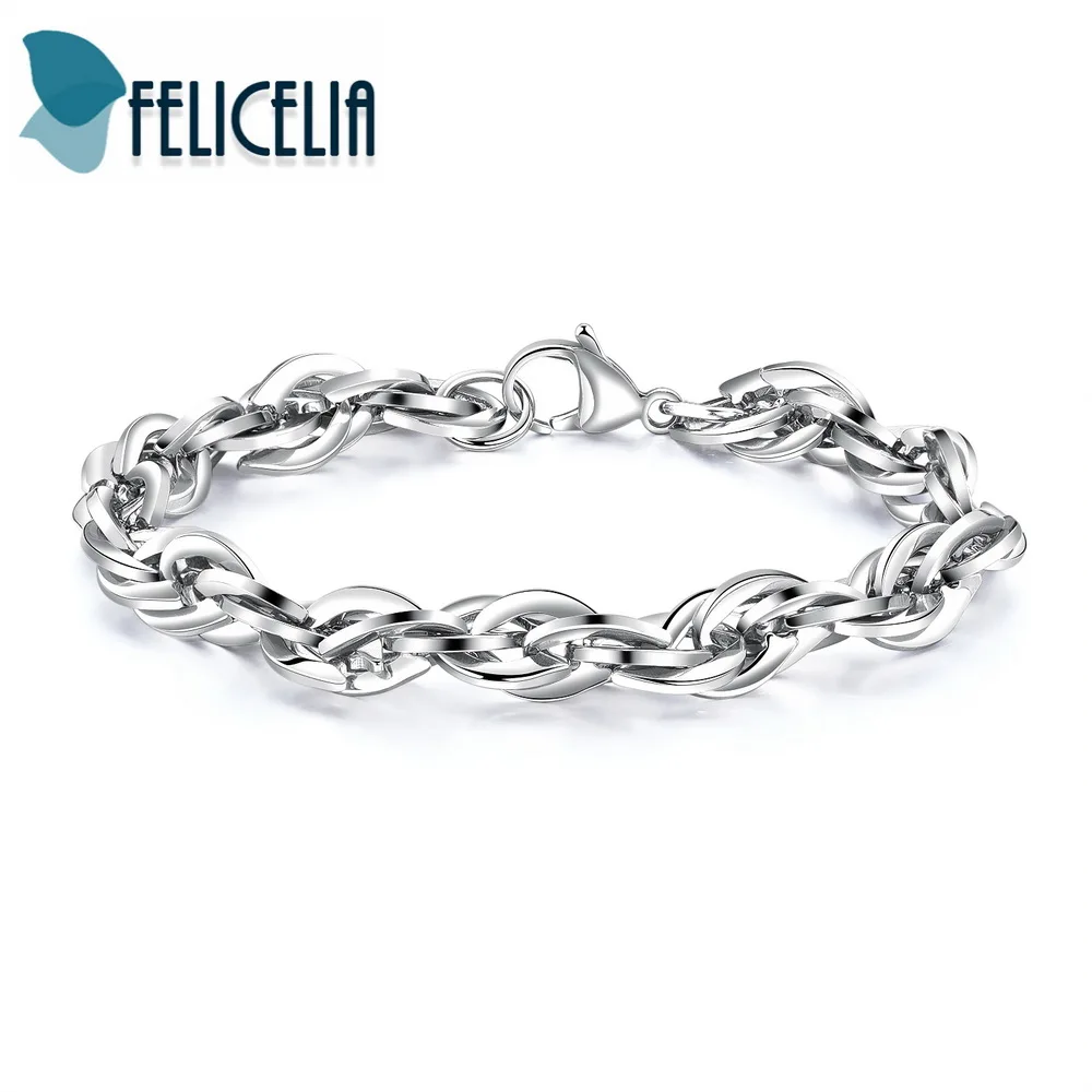 Felicelia Fashion Men Bracelet High Polished Stainless Steel Chain For Boys Punk Rock Jewelry 5.5mm/ 8.5mm Width | Украшения и