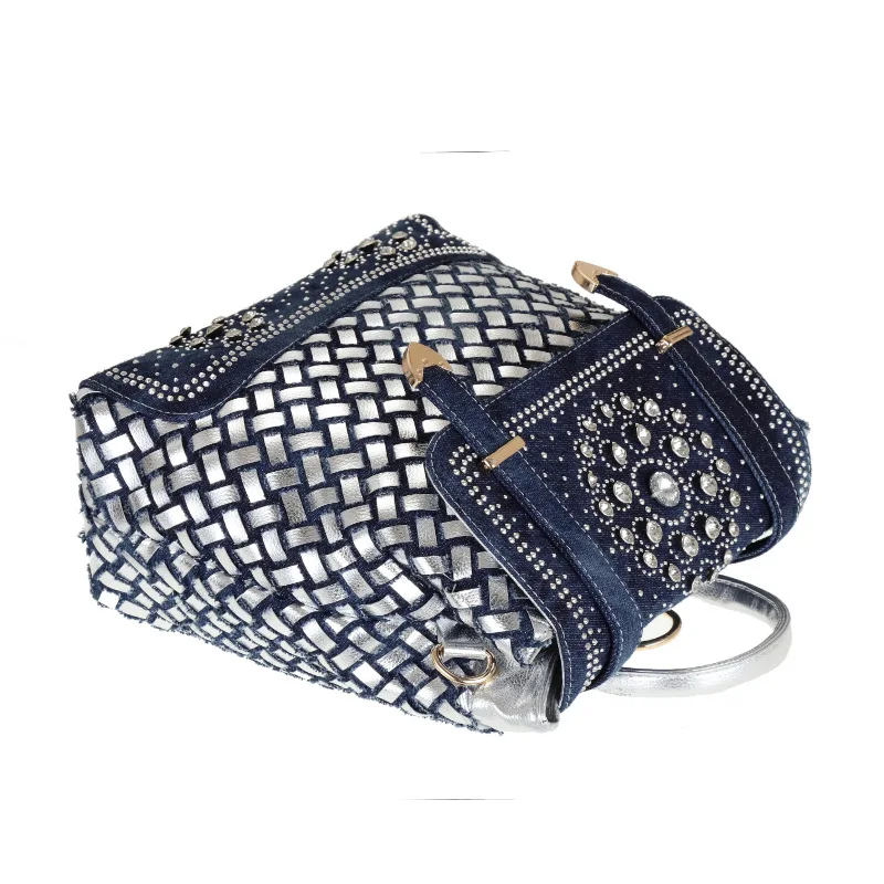Johnature 2020 New Handwoven Denim Diamond Large Capacity Shoulder Bag Women Backpack Fashion Solid Color Lady Travel | Багаж и сумки