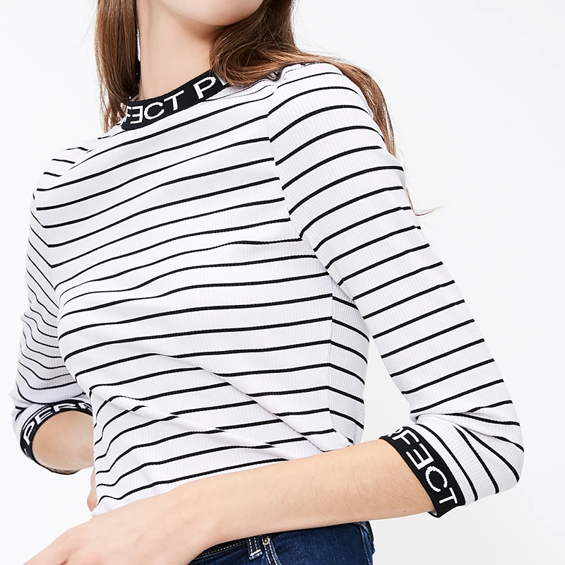 Vero Moda Новая Женская Полосатая футболка с буквенным принтом 3/4 рукавами | 318330511