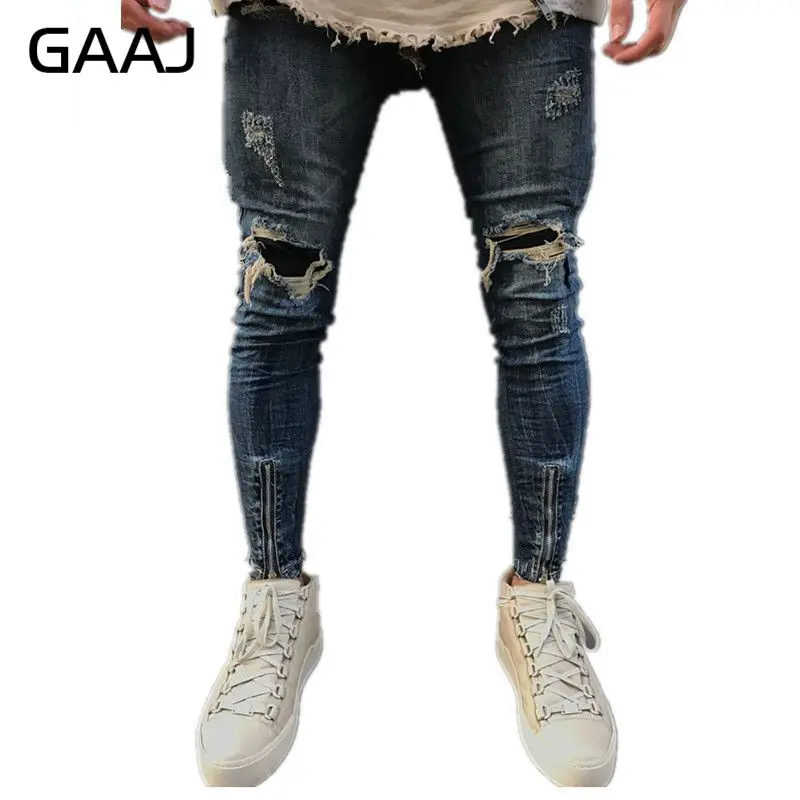 GAAJ High Street брендовые джинсы мужские модные рваные байкерские обтягивающие для
