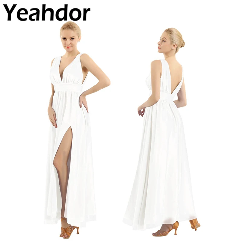 

Women Ladies Chiffon Bridesmaid Dresses Long Dress Sleeveless Deep V Front Split Wedding Party Long Vestidos Summer Prom Dress