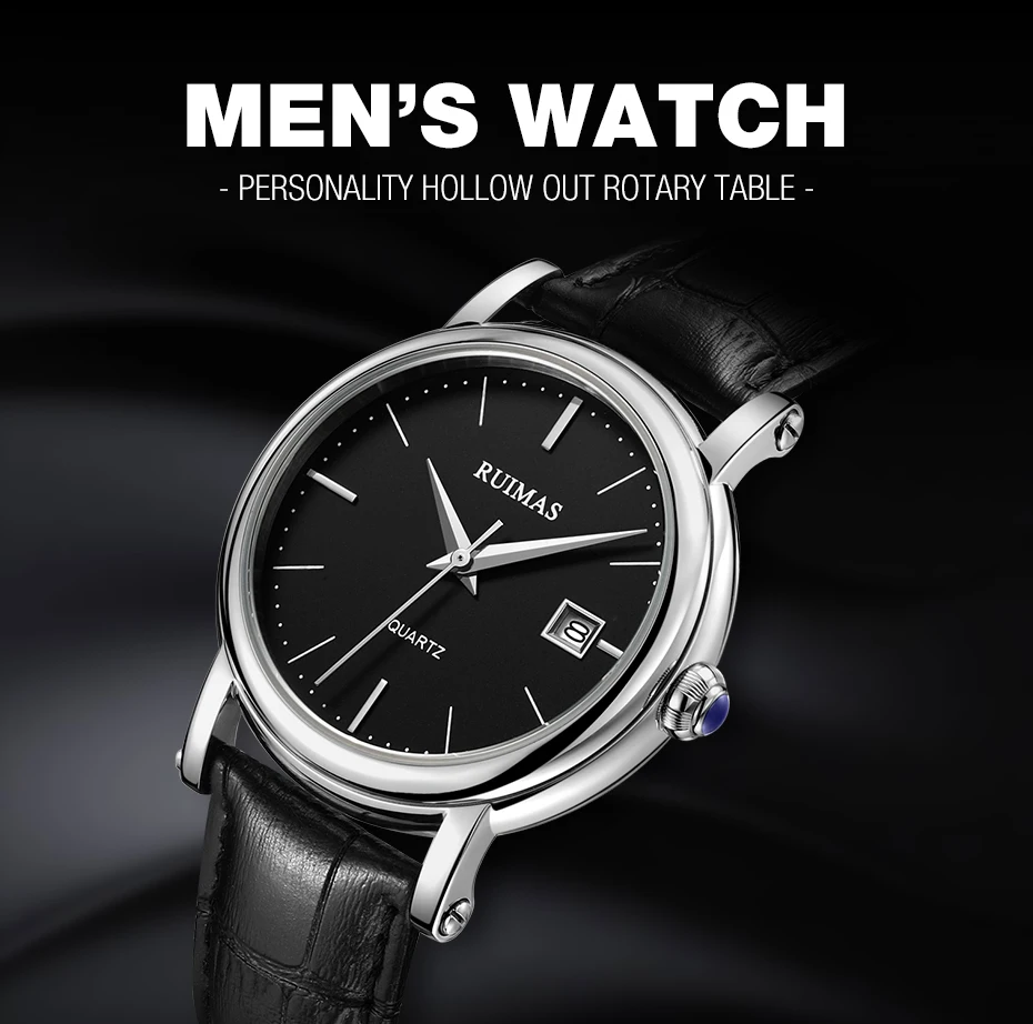 Ruimas reloj hombre Топ брендовые Роскошные мужские часы водонепроницаемые наручные часы с датой мужские повседневные кварцевые часы с кожаным ремешком