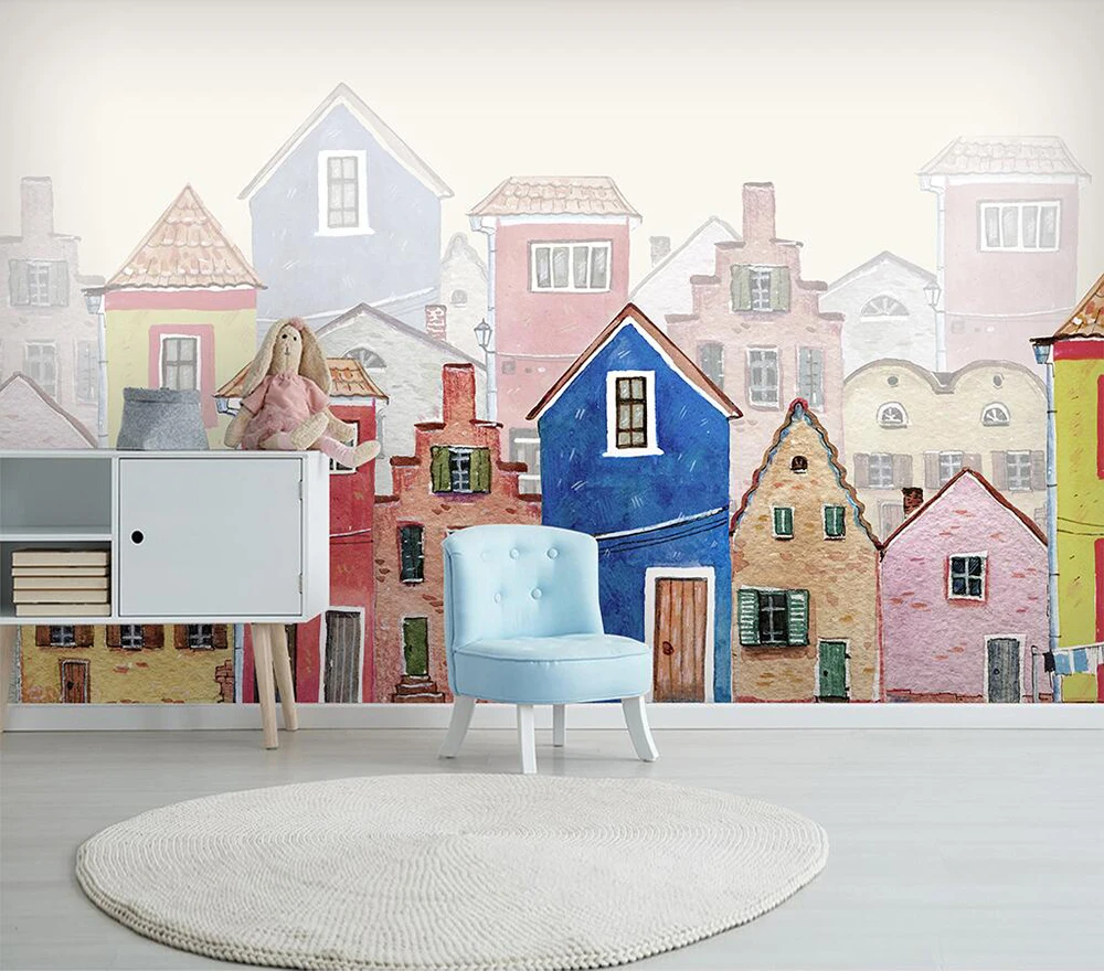 

Decorative wallpaper Cartoon watercolor castle background wall painting