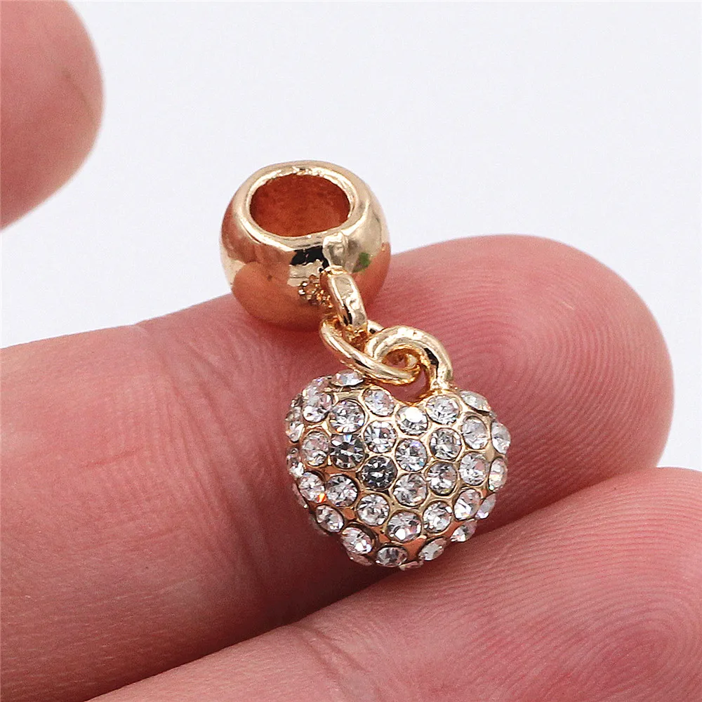 Сердце ШАП Подвеска Шарм полный горный хрусталь Бусины Fit Pandora женские Diy браслеты ювелирные изделия