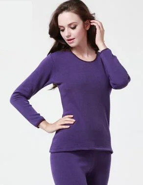 women purple Горячая Распродажа, новое зимнее термобелье для женщин и мужчин, зимнее утолщенное большое эластичное теплое кальсоны, топ+ штаны, сексуальное мягкое нижнее белье - Цвет: women purple