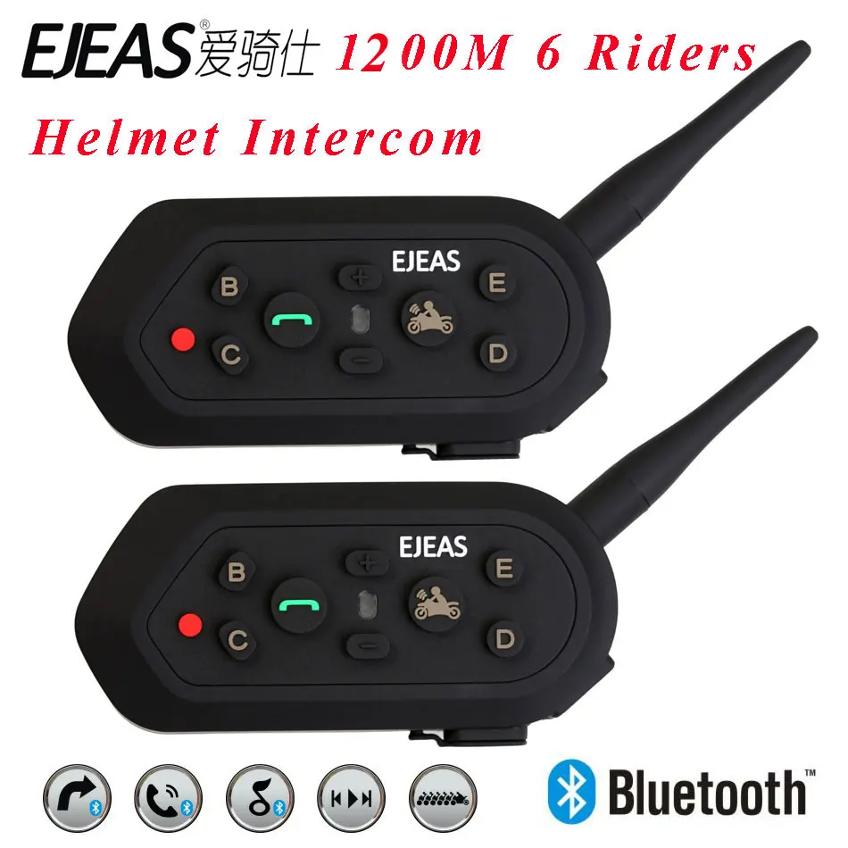 2 шт. EJEAS E6 Multifunctio Мотоциклетный домофон VOX BT Гарнитура Шлем Домофон Bluetooth Интерком