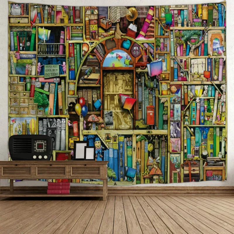 Mystery Library гобелен настенный арт секретная дверь книжный шкаф скатерть спальня