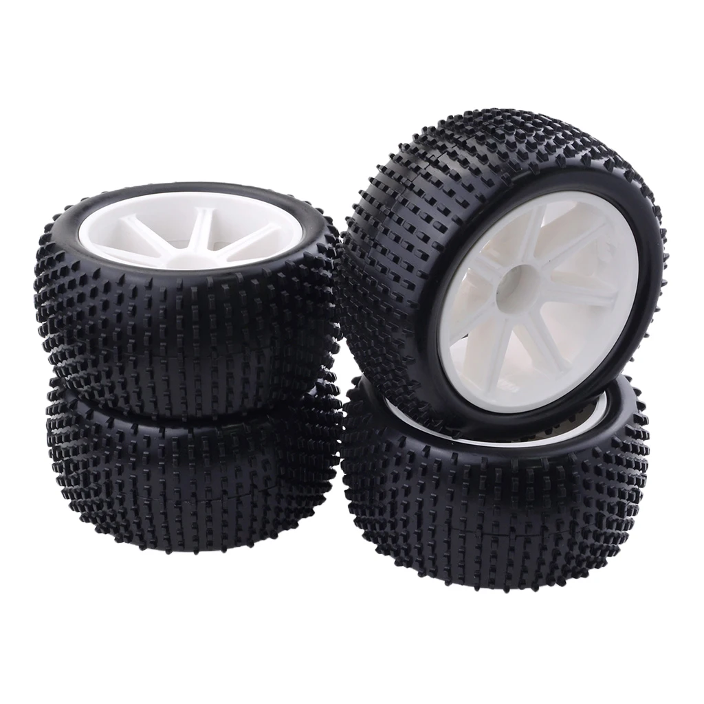 

4 Pieces 12mm Hub Plastic Wheel Rim & Rubber Tire Tyres For 1:10 RC Buggy Truggy