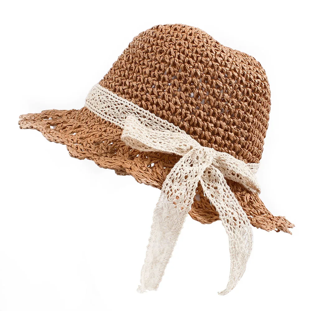 Bow Baby Girl Straw Sun Hat Breathable Cool Fedora Cap Princess Sunshade Summer Beach with Wide Brim Sweat Band and Chinstrap | Детская