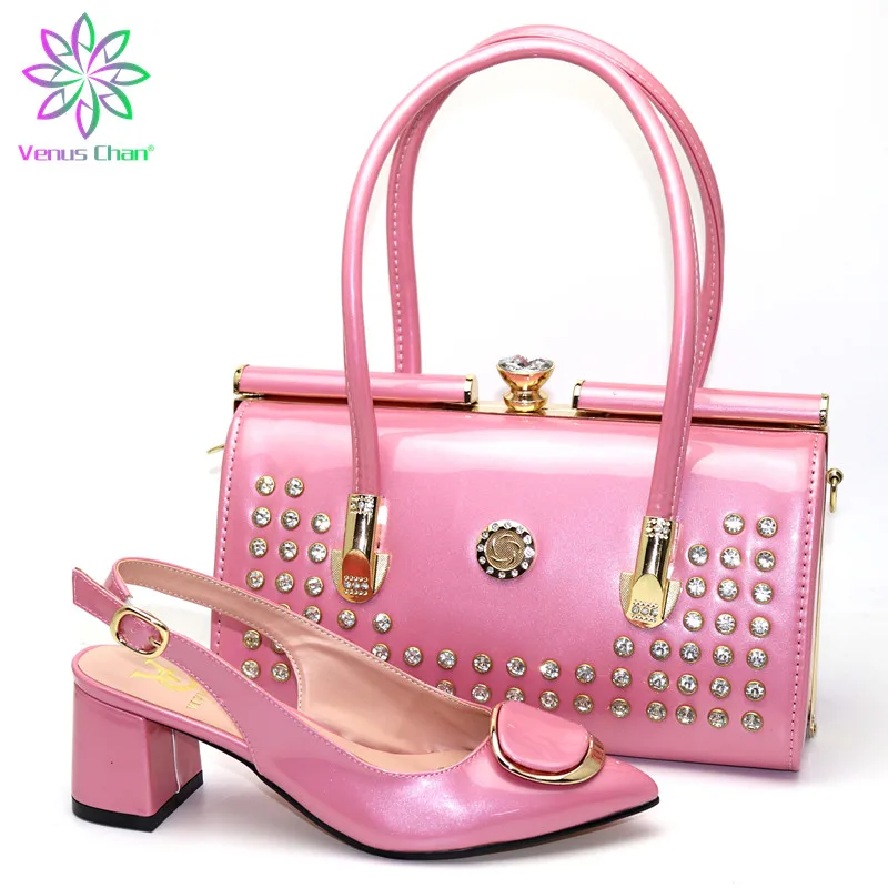 

New Arrival Women Italian African Party Pumps Shoes and Bag Set Decorated with Rhinestone Matching Shoes and Bag Set In Heels