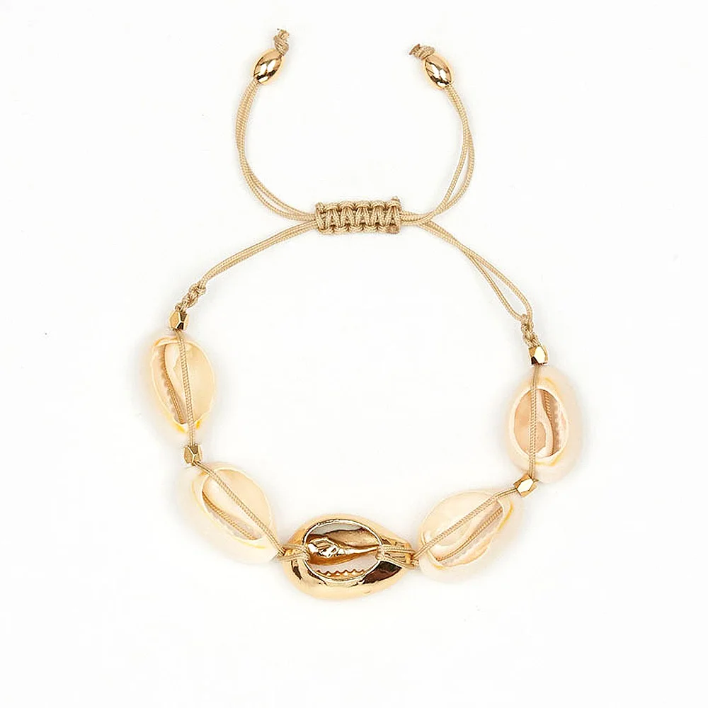 Модные ювелирные изделия Cowrie ракушки браслеты для женщин Нежный Золотой цвет