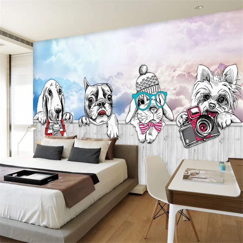 

beibehang papel de parede Custom wallpaper 3D mural Nordic minimalist cartoon bunny puppy children room TV background wall paper