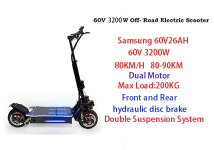 3200W Samsung60V26AH 60V3200W мощный Электрический скутер 80 км/ч внедорожный скейтборд Лонгборд взрослый Электрический самокат складной профессиональный e скутер - Цвет: 3200W Samsung60V26AH