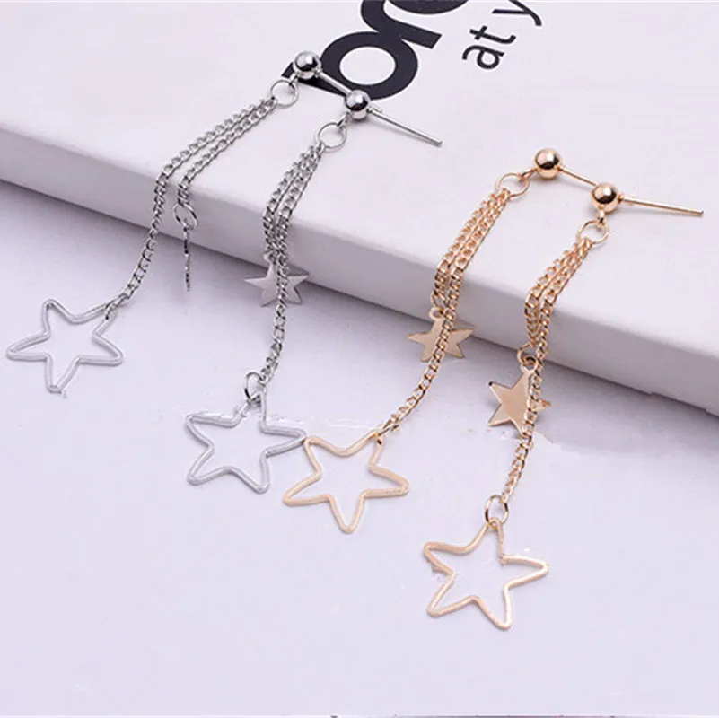 Zhenshecai New Golden Silver Color Star Tassel Earrings Long Chain Women Hollow Boucle D'oreille Femme E0311 | Украшения и