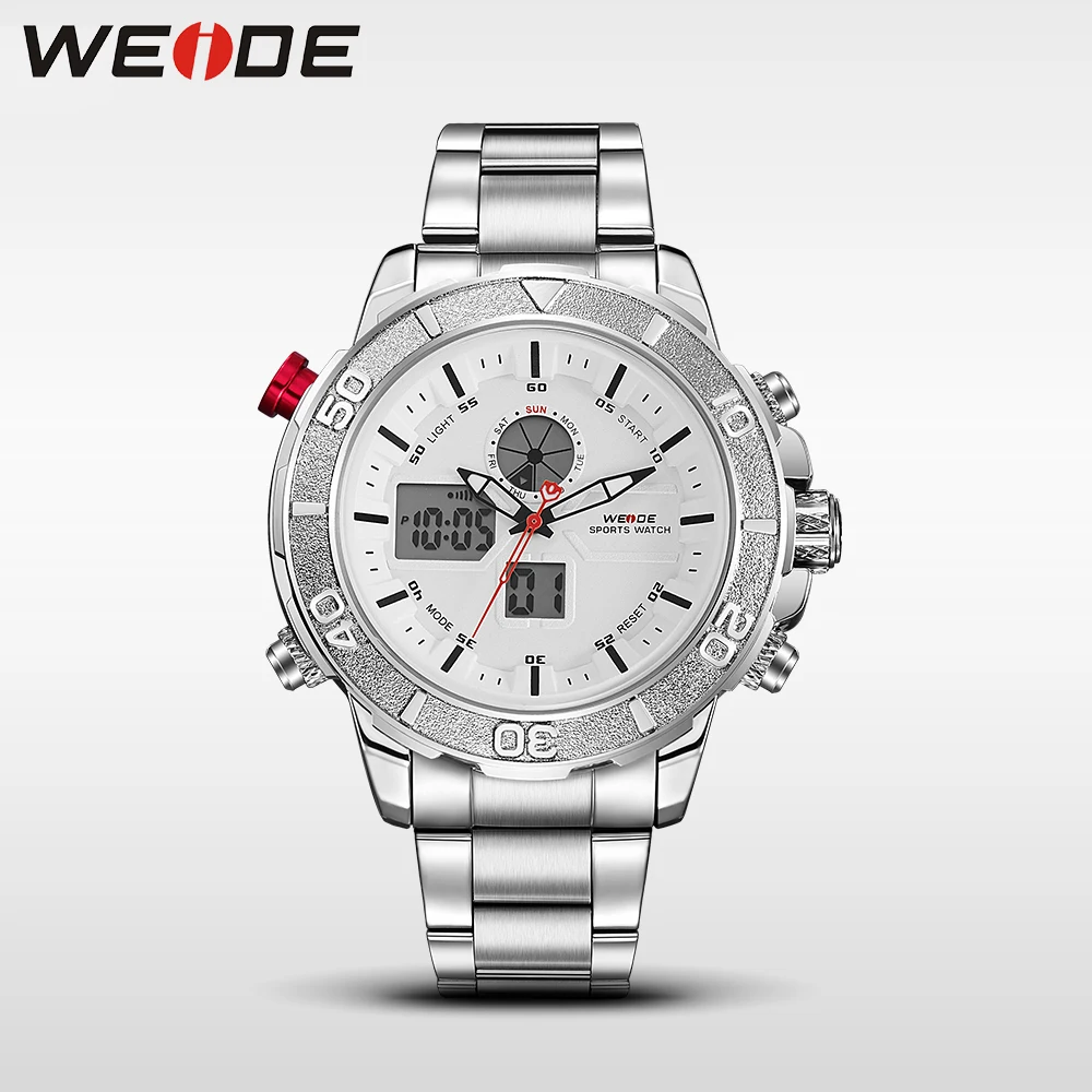Weide часы Роскошные спортивные из нержавеющей стали с серебряной датой цифровые