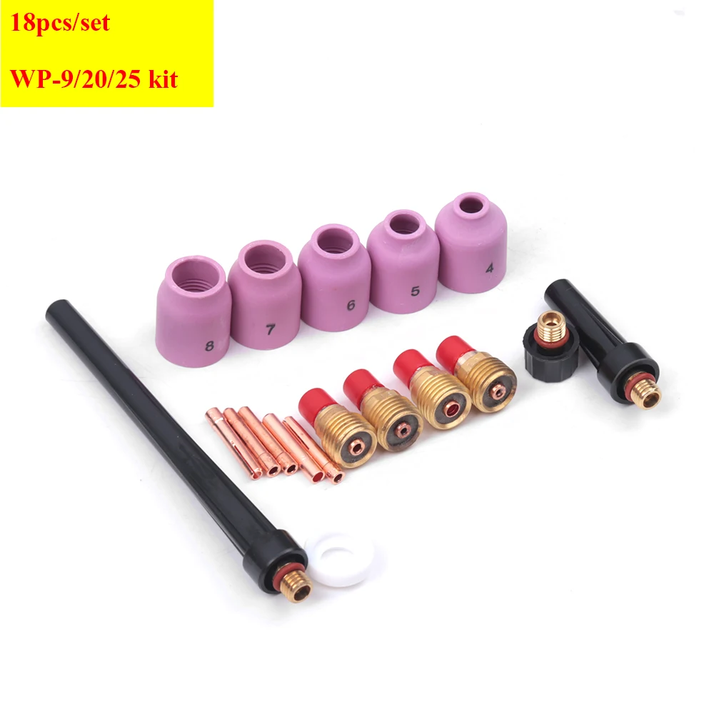 

18pcs/set TIG Gas Lens Collet Body Kit Welding Torch For WP-9/20/25 Lanthanate Tungste New Arrival