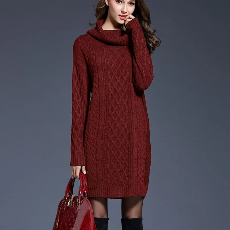 Осенне-зимний вязаный свитер женский новое платье-свитер длинный однотонный
