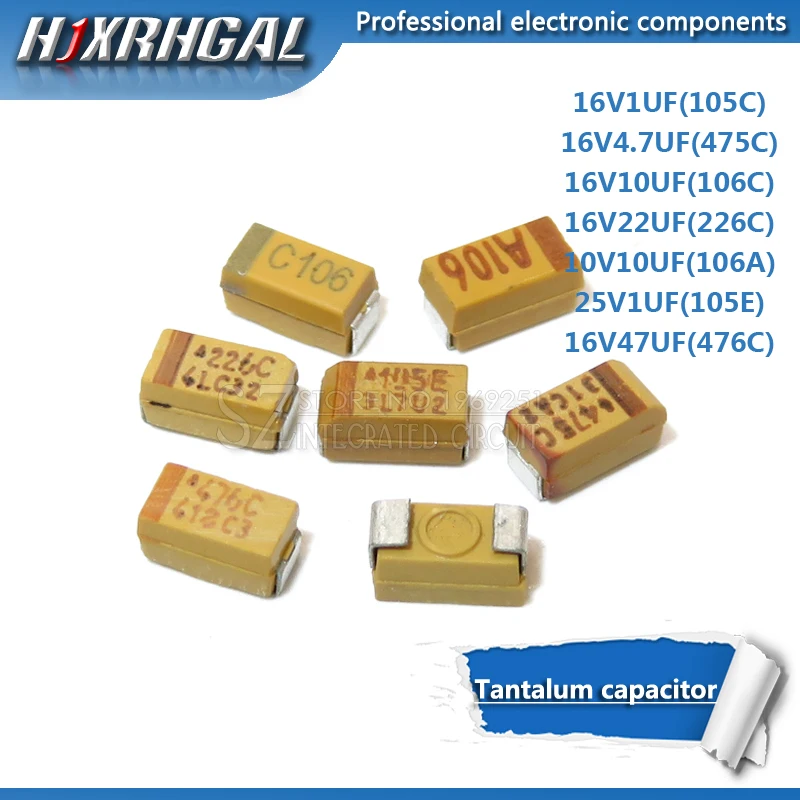 20шт A 3216 16V1UF 16V4.7UF 16V10UF 16V22UF 10V10UF 25V1UF 16V47UF 10V 16V 25V SMD Танталовый конденсатор hjxrhgal |