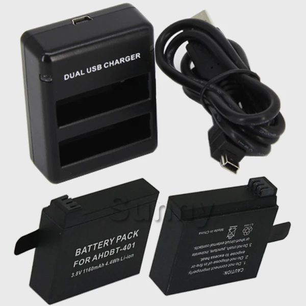 

Battery (2-Pack) + Dual Charger for GoPro HERO 4 Black , HERO 4 Silver,Go pro 4 and Go Pro AHDBT-401, AHDBT 401, AHDBT401
