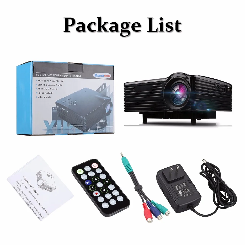 Excelvan LED1018 Мини Портативный ЖК проектор HDMI USB VGA AV SD мультимедийные интерфейсы Max 1080P