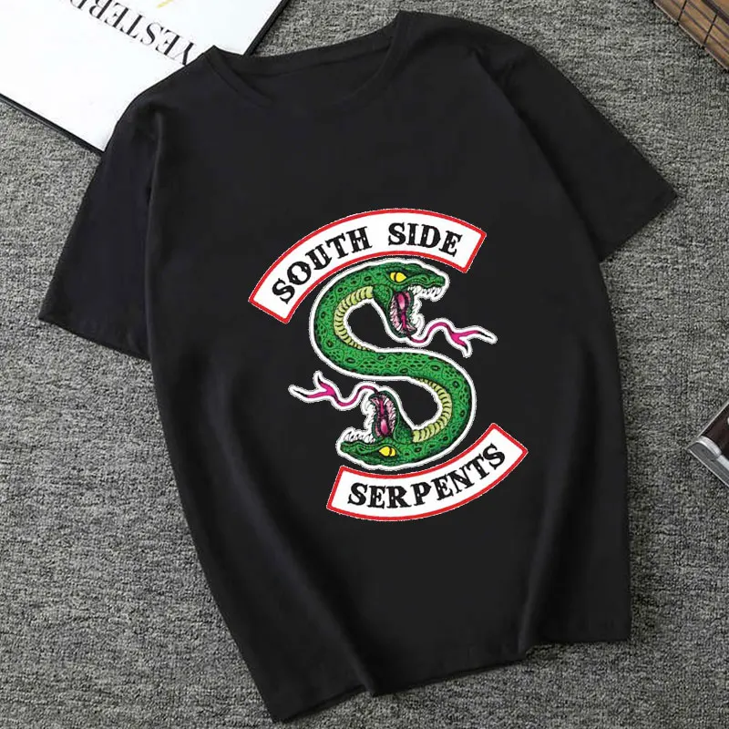 Летняя женская черная футболка Riverdale с ривердэйлом надписью South Side Serpents модная